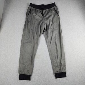 Under Armour Joggers Pants Mens L Gray Fleece Lined Loose Fit Tapered Zip Pocket